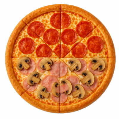 2 в 1: Пепперони + ветчина и грибы